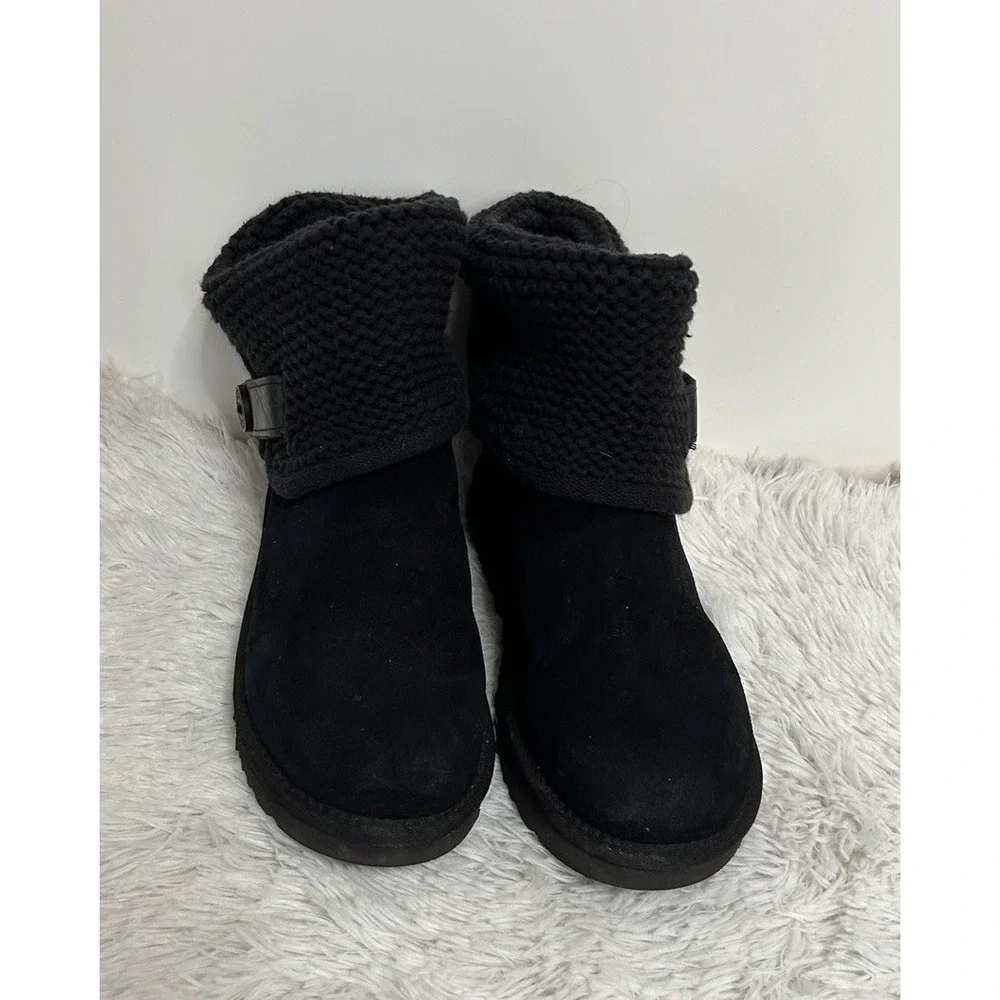 UGG womens black Shaina knit mid-calf boots Fold Over Sweater boot 8